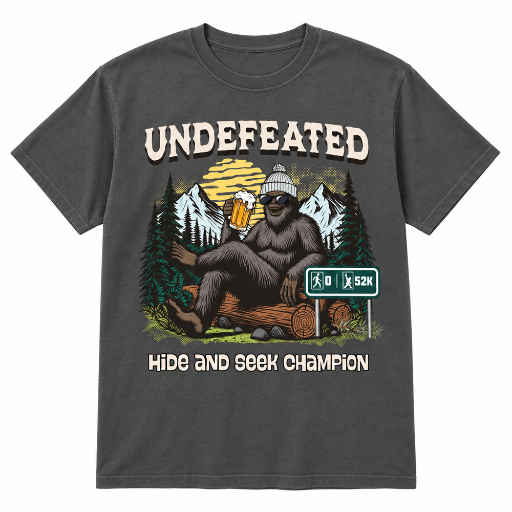 Undefeated Champ Bigfoot Charcoal graphic T-shirt flat product view