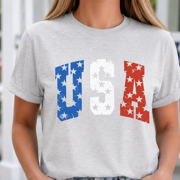 USA Stars Patriotic Graphic Tee in Ash Gray