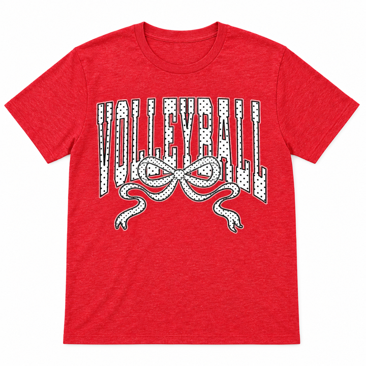 Volleyball polka dot bow graphic tee lay-flat on white