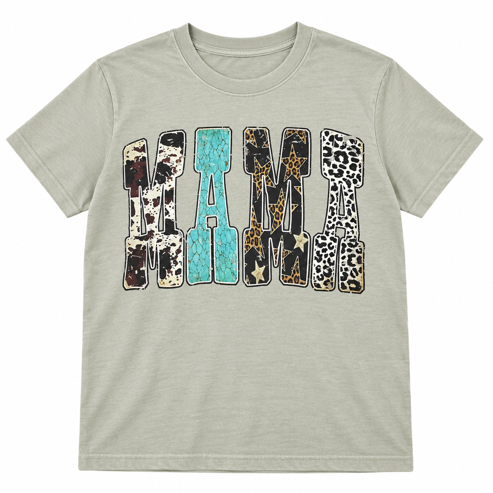 Western Mama Sandstone tee lay-flat on white