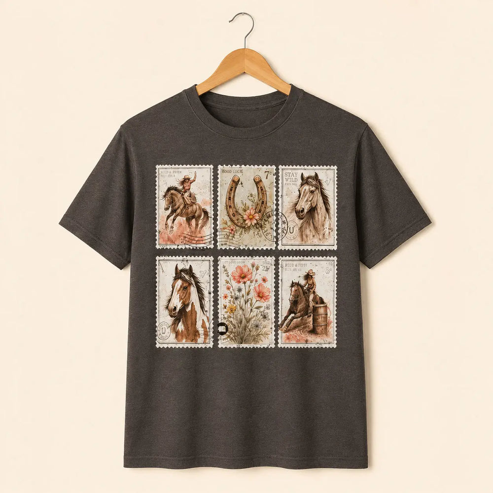 Clean studio view of Western Stamps graphic tee