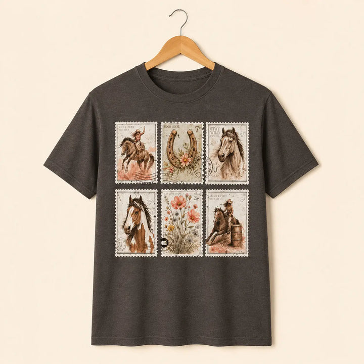 Clean studio view of Western Stamps graphic tee