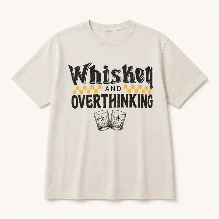 Whiskey and Overthinking graphic tee in Silver, front product view