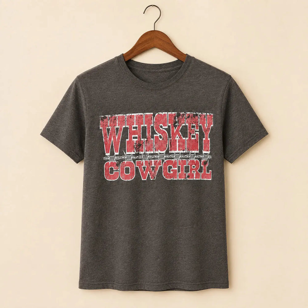 Clean studio view of Whiskey Cowgirl graphic T-shirt
