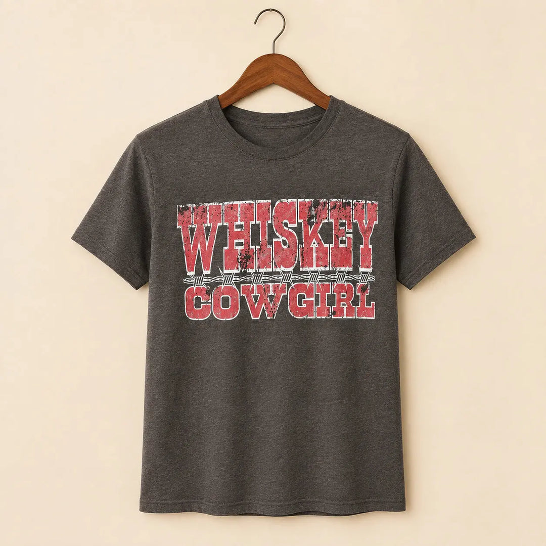 Clean studio view of Whiskey Cowgirl graphic T-shirt