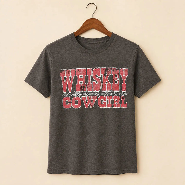 Clean studio view of Whiskey Cowgirl graphic T-shirt