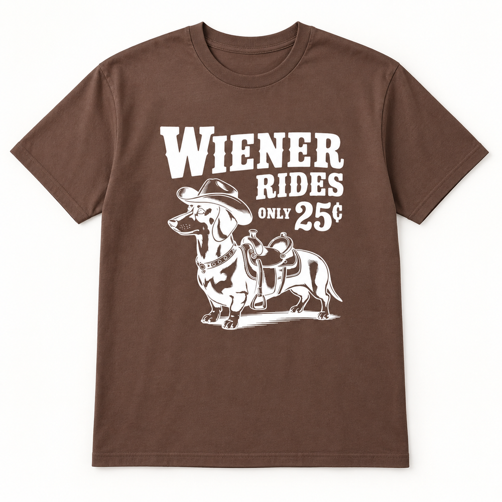 Wiener Dog Rides Espresso dachshund humor T-shirt flat product view