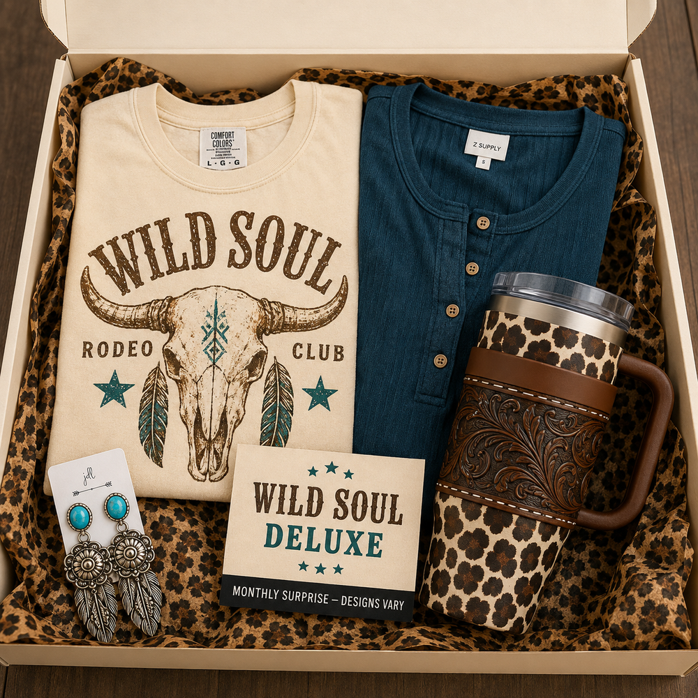 Envy Wild Soul Deluxe monthly subscription box with four representative boutique items; designs vary