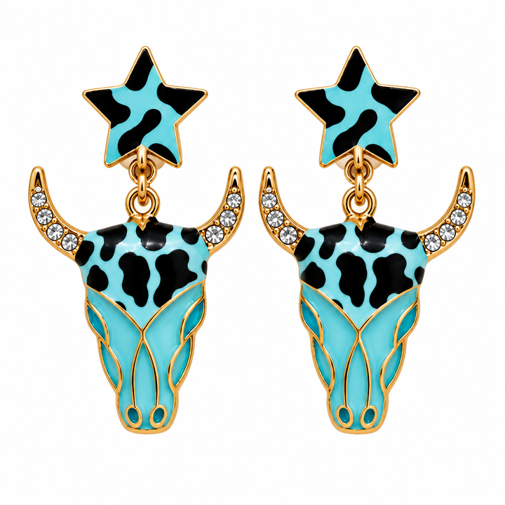 Wild Turquoise Longhorn Earrings on a clean white background