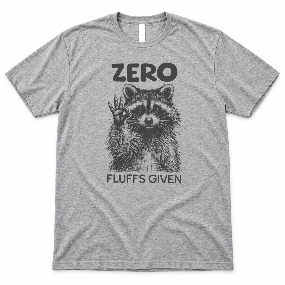 Zero Fluffs Given Heather Gray tee lay-flat on white
