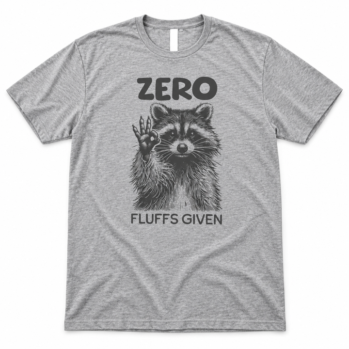 Zero Fluffs Given Heather Gray tee lay-flat on white