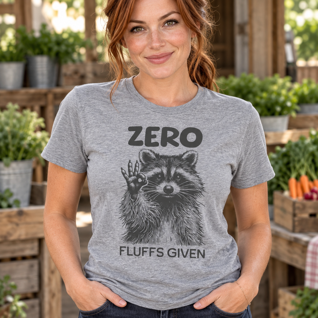 Zero Fluffs Given Heather Gray tee close-up model