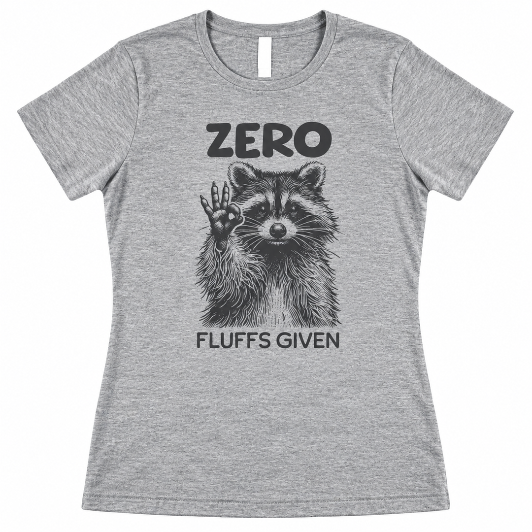 Zero Fluffs Given Heather Gray tee lay-flat on white