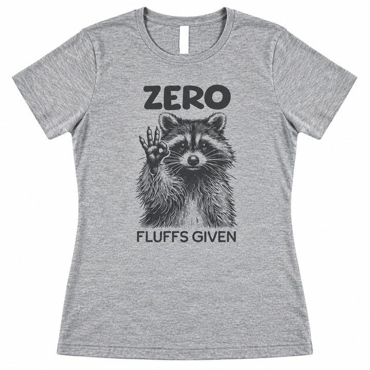 Zero Fluffs Given Heather Gray tee lay-flat on white
