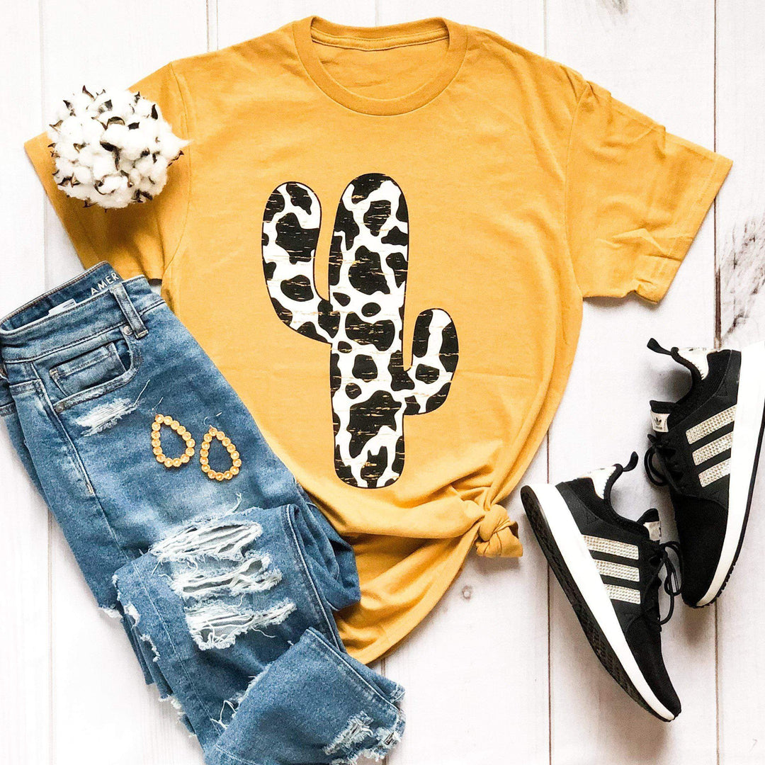 Cow Print Cactus Graphic T-Shirt