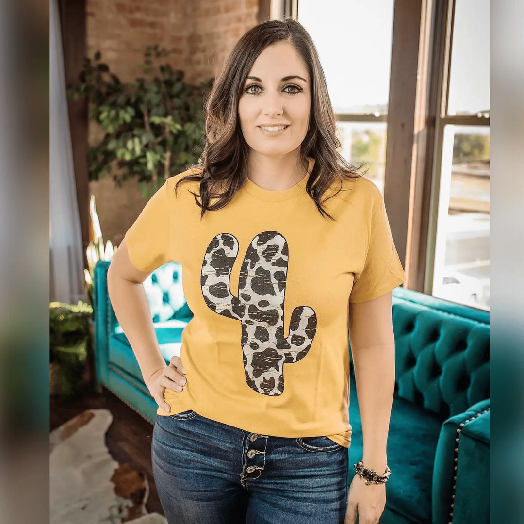 Cow Print Cactus Graphic T-Shirt