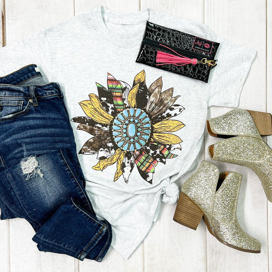 Envy Stylz Boutique Women - Apparel - Shirts - T-Shirts Glitter Serape Cow Gemstone Sunflower Graphic Tee