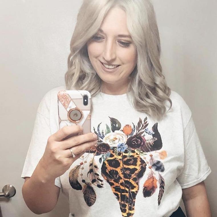 Envy Stylz Boutique Women - Apparel - Shirts - T-Shirts Leopard Floral Feather Bull Skull Graphic Tee