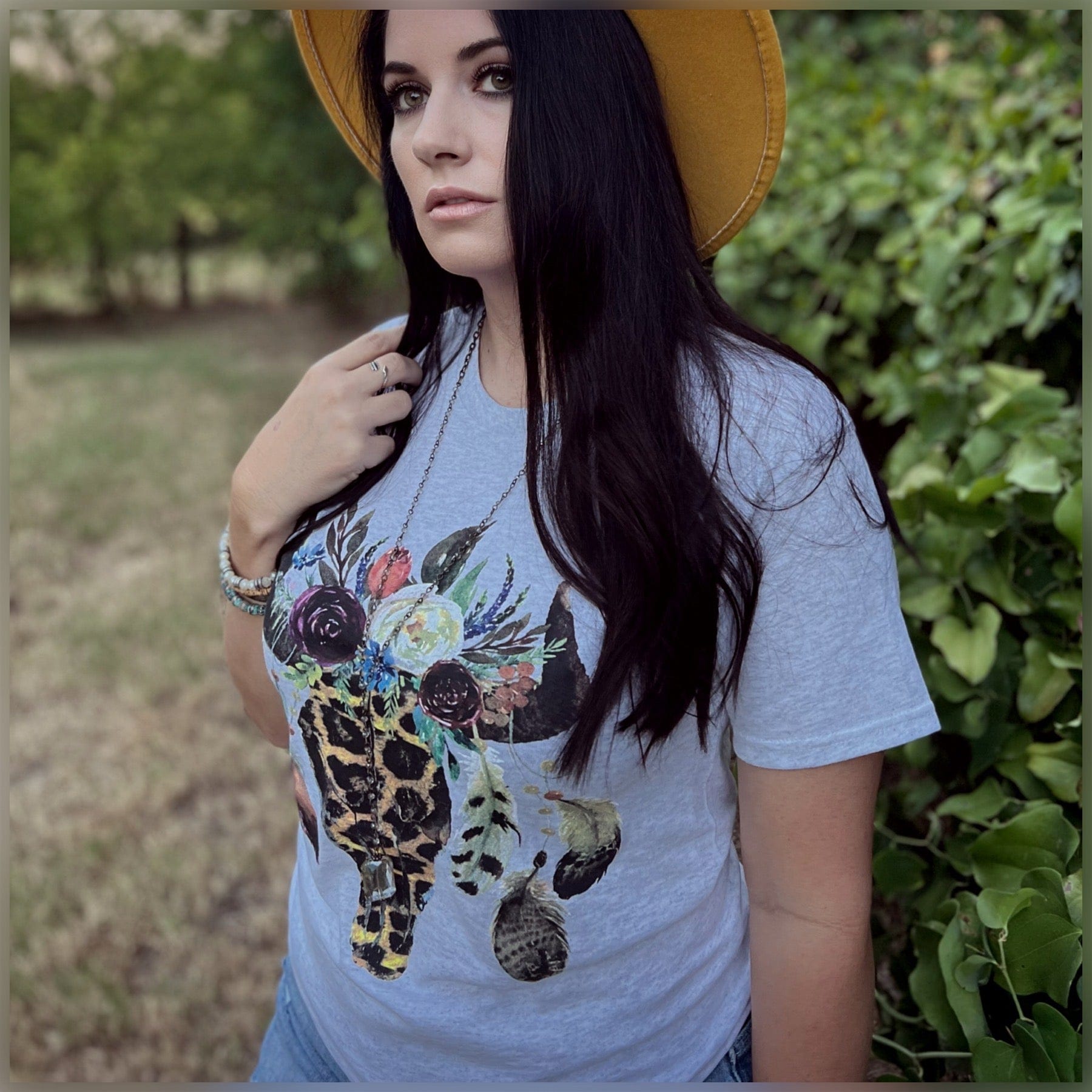 Envy Stylz Boutique Women - Apparel - Shirts - T-Shirts Leopard Floral Feather Bull Skull Graphic Tee