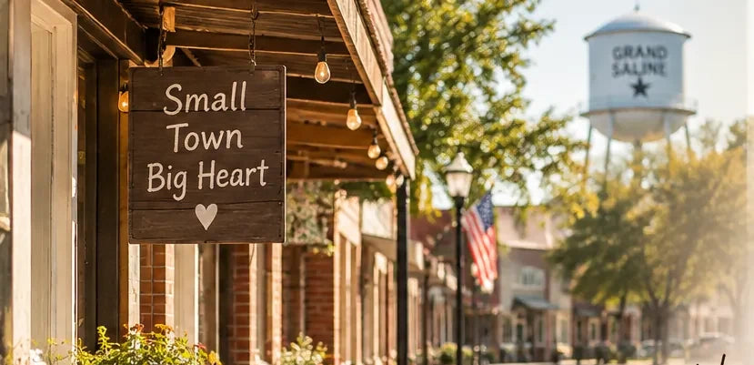 Small-town storefront scene inspired by Grand Saline, Texas